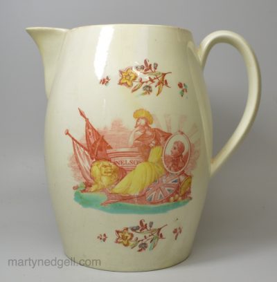 Large creamware jug commemorating the death of Admiral Nelson, circa 1805
