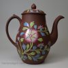 Spode red stoneware coffee pot decorated with enamels pattern #3339, circa 1820