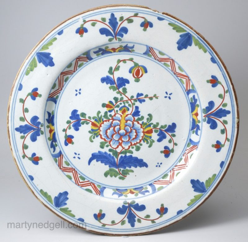 London delft polychrome plate, circa 1780