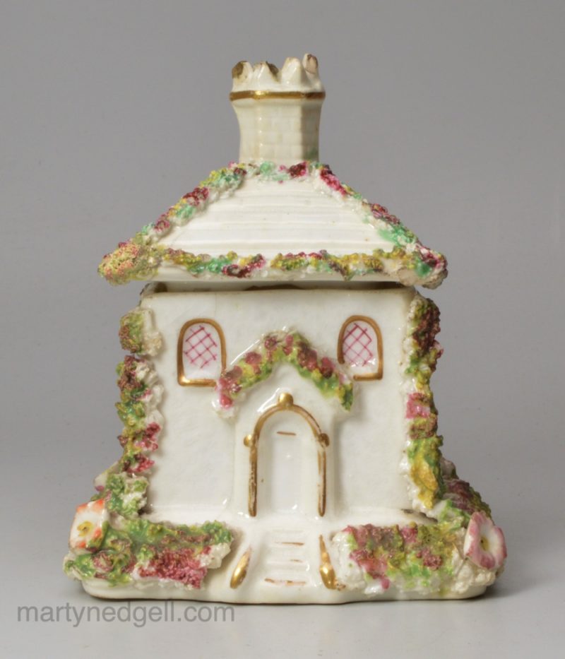 Staffordshire porcelain cottage pastille burner, circa 1840