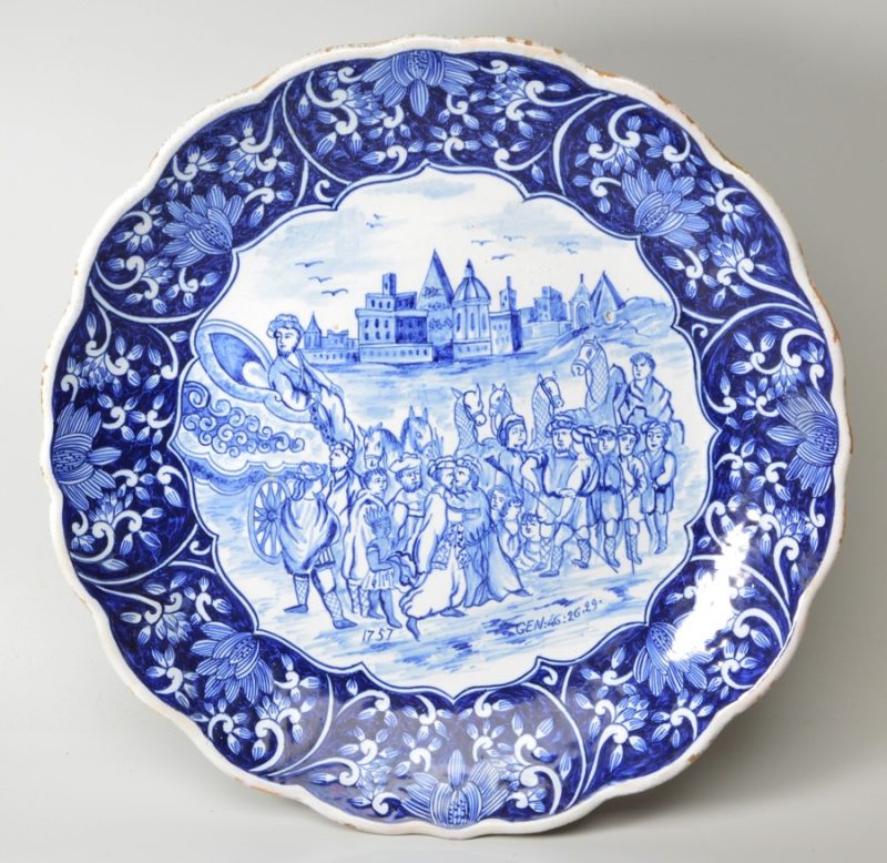 Dutch Delft biblical dish Jacob on his way to Egypt, circa 1750