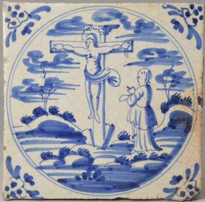 Dutch Delft Biblical tile 'The Crucifixion', circa 1740
