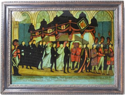 Reverse print on glass 'Funeral of Charlotte Princess of Wales', circa 1817, Published by W. B. Walker 4 Fox & Knot Ct, Cow Lane, London