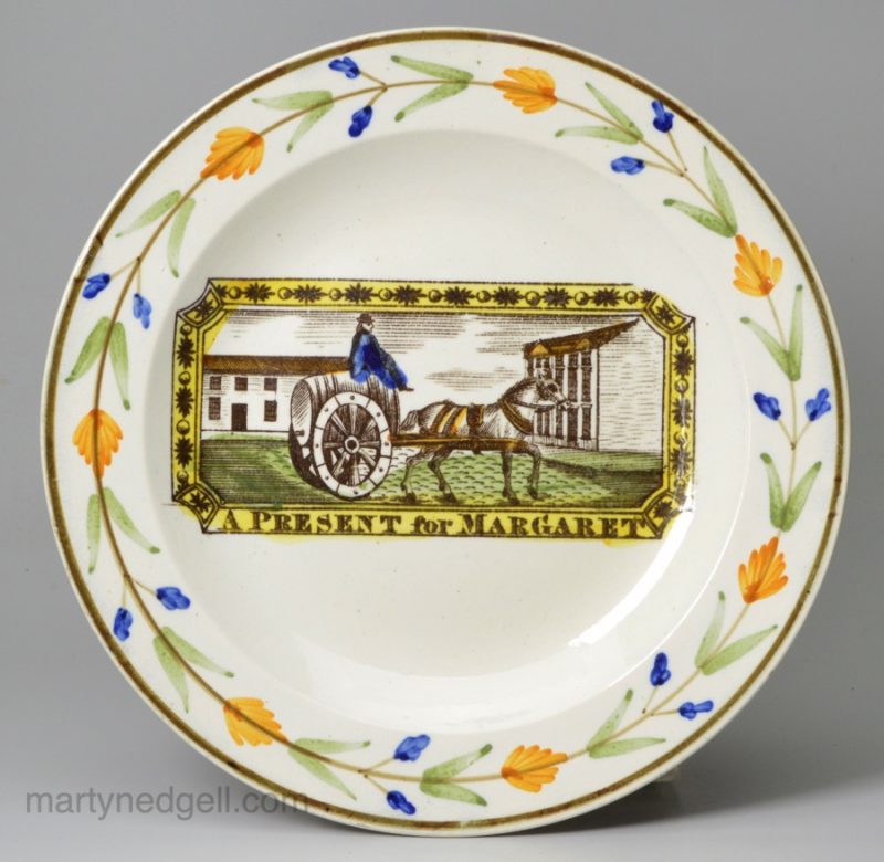 Prattware pottery Child's plate 'A PRESENT for MARGARET', circa 1820, Dixon & Austin Pottery Sunderland