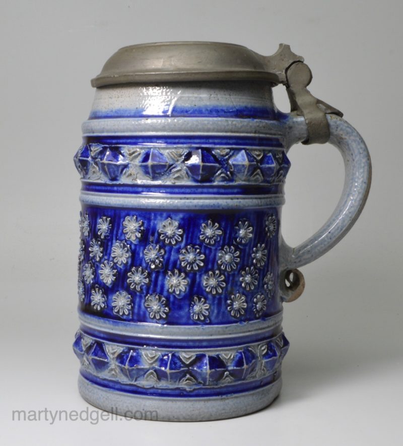 Westerwald saltglaze stoneware tankard, circa 1700