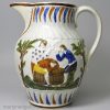 Prattware pottery jug moulded with Lady Templeton's Offering to Peace and Grooms Carousing, circa 1800