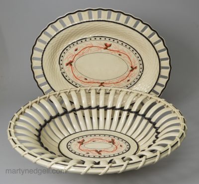 Creamware pottery basket and stand, circa 1820