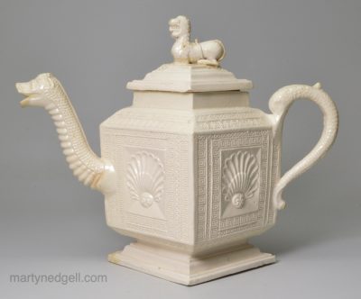 Staffordshire white saltglaze stoneware teapot, circa 1750