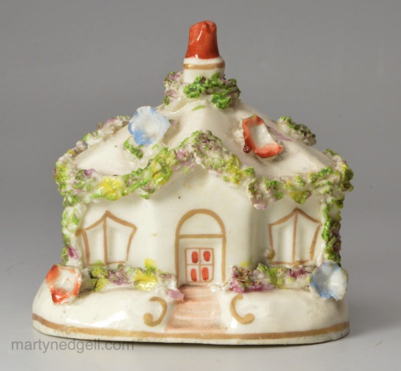 Staffordshire porcelain cottage pastille burner, circa 1840