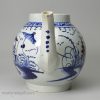 Pearlware pottery lidless teapot decorated in blue under the glaze, circa 1800