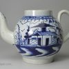 Pearlware pottery lidless teapot decorated in blue under the glaze, circa 1800