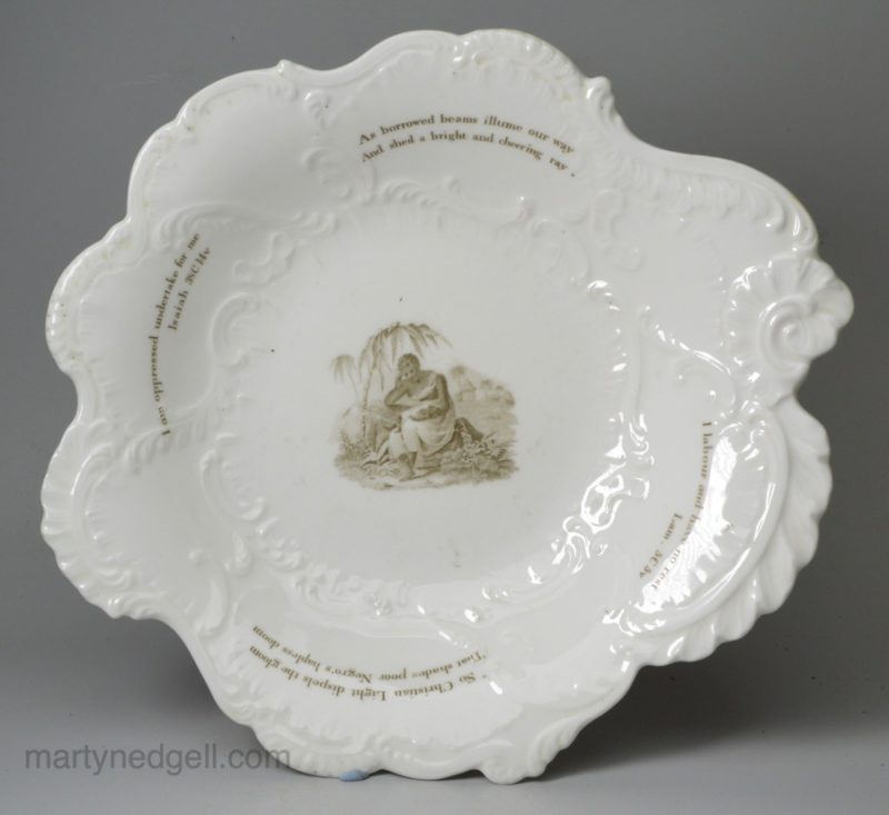 English porcelain dish printed with anti-slavery theme, circa 1830