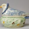 Pearlware pottery dove tureen decorated with colours under the glaze, circa 1800