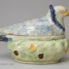 Pearlware pottery dove tureen decorated with colours under the glaze, circa 1800