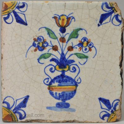 Dutch Delft polychrome tile, circa 1650