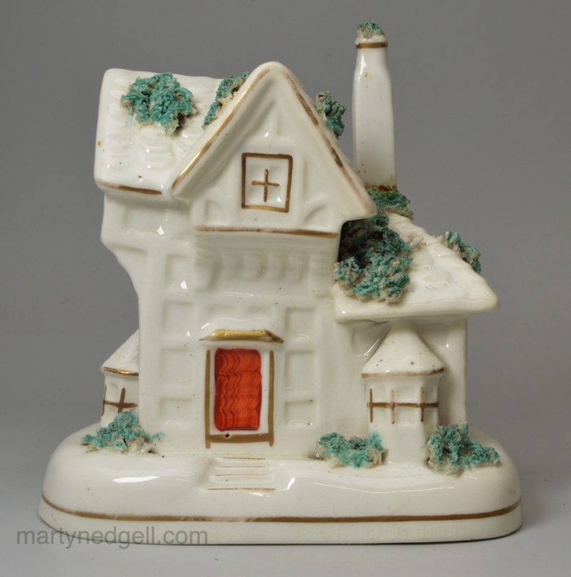 Staffordshire cottage porcelain pastille burner, circa 1840