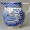 Pearlware jug decorated with blue transfer print under the glaze, circa 1820