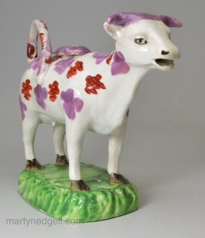 Pearlware pottery cow creamer, circa 1830, possibly Welsh Pottery