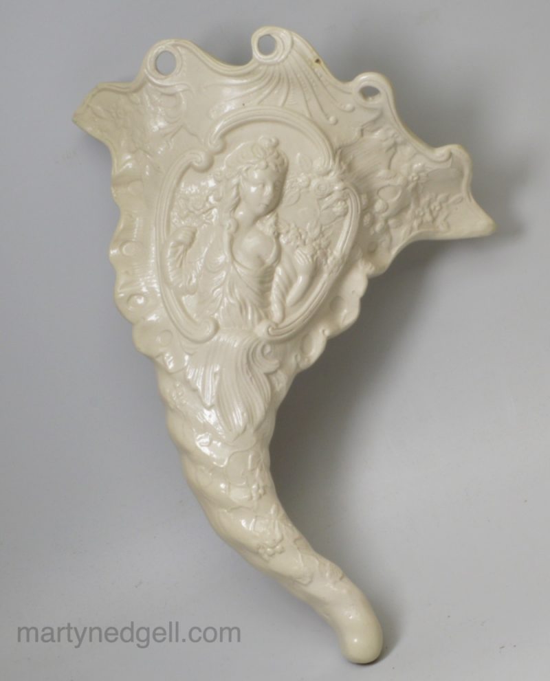 Staffordshire white saltglaze stoneware wall flower pocket, circa 1750