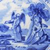 Dutch Delft Biblical tile, 'The Angel of the Lord speaking to Jacob', circa 1750