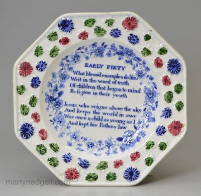 Pearlware pottery child's plate 'EARLY PIETY', circa 1820