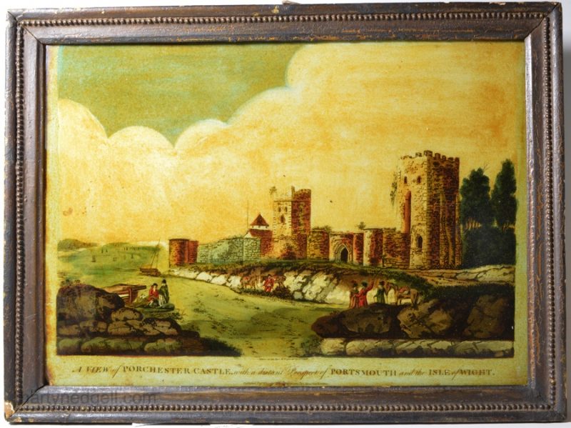 Reverse print on glass of Porchester Castle Published Dec. 1st 1797 by John Fairburn 146 Minories, London