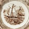 Pearlware pottery cup plate decorated with brown transfer print 'American Marine', circa 1836