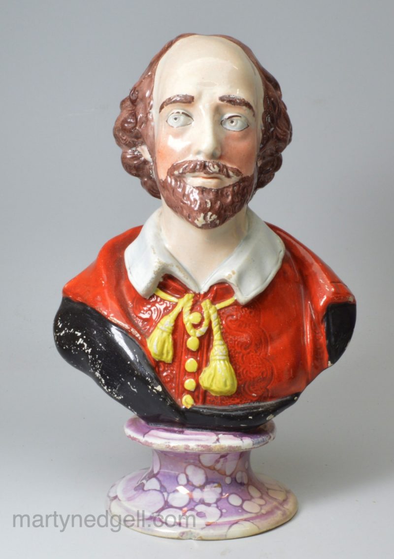 Staffordshire pearlware pottery bust of William Shakespeare, circa 1820