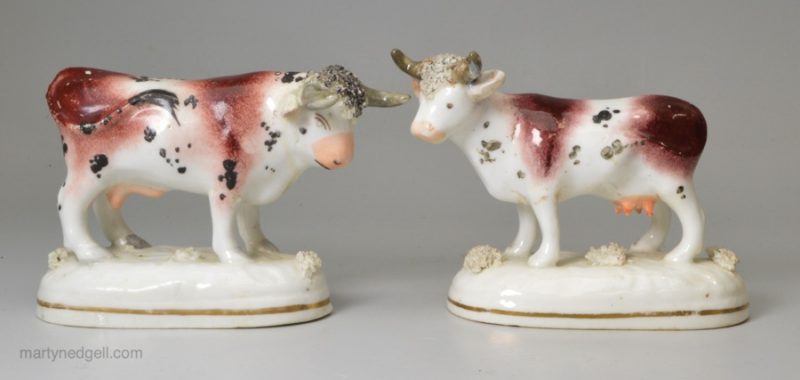 Rare pair of Staffordshire porcelain cows, circa 1840