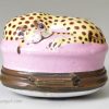 Bilston enamel patch box moulded and decorated as a leopard, circa 1770