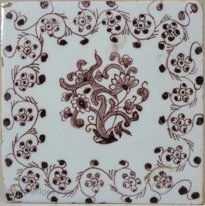 Bristol delft tile decorated in manganese, circa 1760