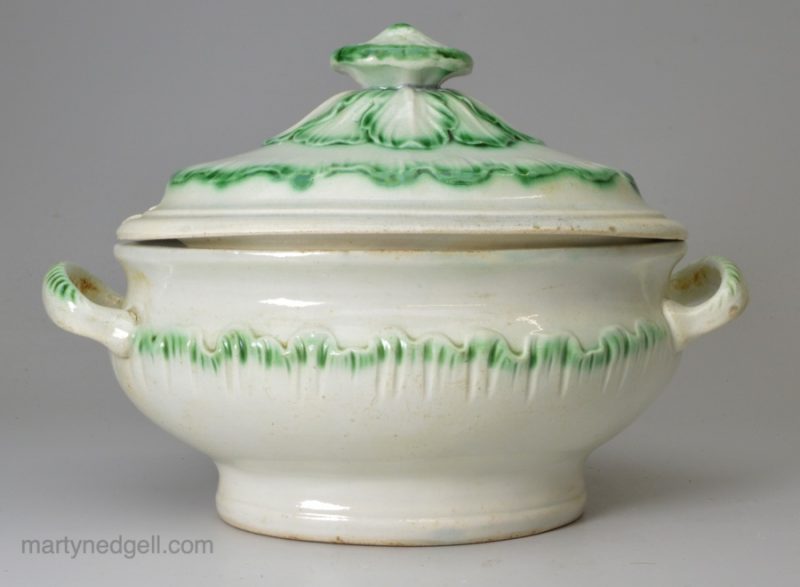 Pearlware pottery sauce tureen with matched lid, circa 1790