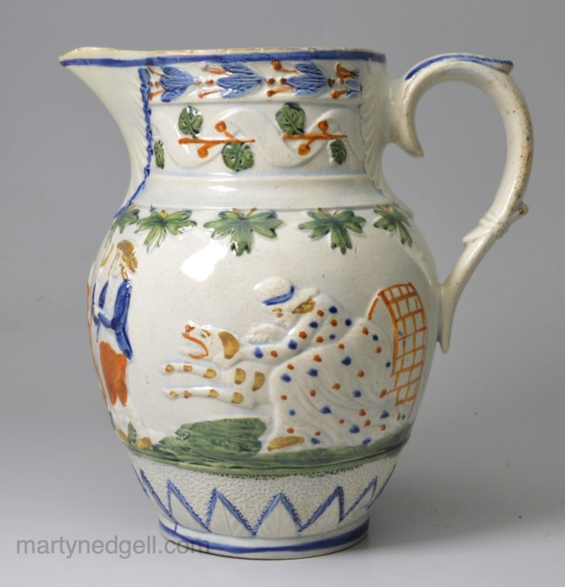 Small prattware pottery jug, circa 1820