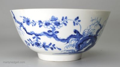 Worcester porcelain slop bowl painted with Prunus Root pattern, circa 1765