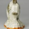 Pearlware pottery rabbit decorated with colours under the glaze, circa 1790