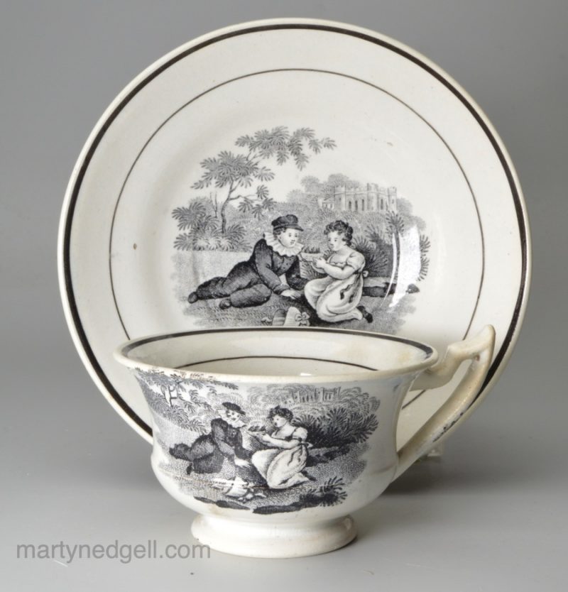 Pearlware pottery toy cup and saucer, circa 1820