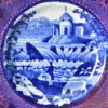 Pearlware pottery cup plate decorated with blue transfer and pink lustre border, circa 1820