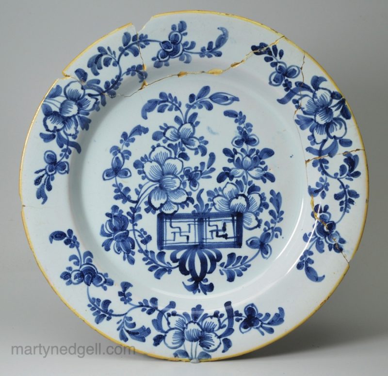 London delft plate, circa 1750