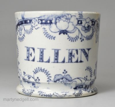 Pearlware pottery child's mug 'ELLEN', circa 1830