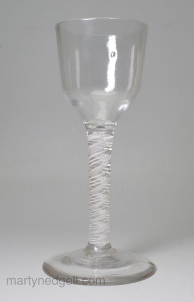 Large English wine glass with an opaque twist stem, circa 1770