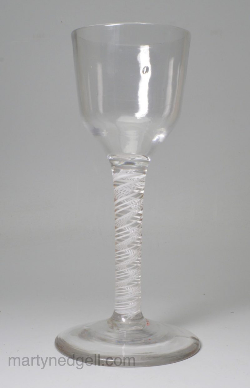 Large English wine glass with an opaque twist stem, circa 1770