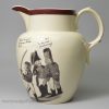 Creamware pottery commemorative jug with cartoons lampooning Napoleon, circa 1803