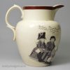 Creamware pottery commemorative jug with cartoons lampooning Napoleon, circa 1803