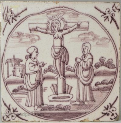 Dutch Delft biblical tile 'The Crucifixion', circa 1740