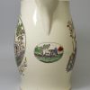 Creamware pottery jug printed with 'THE FARMYARD', circa 1780