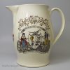 Creamware pottery jug printed with 'THE FARMYARD', circa 1780