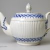 Pearlware pottery teapot decorated in blue under the glaze, circa 1780