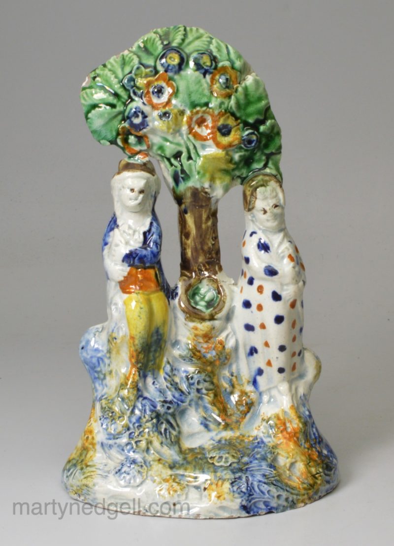 Staffordshire prattware pottery bocage figures, circa 1790