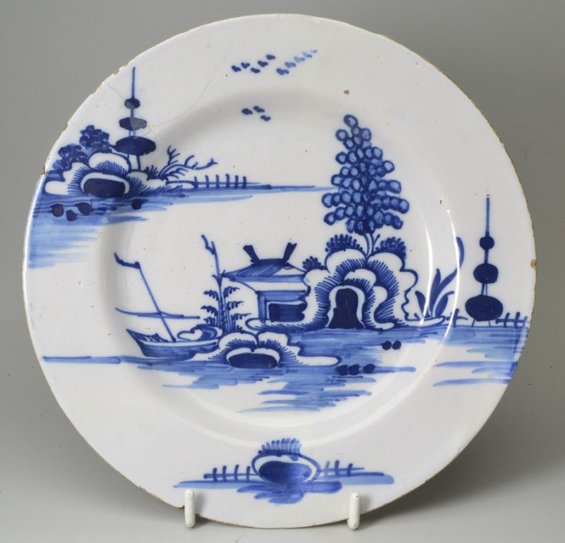 London delft plate, circa 1750