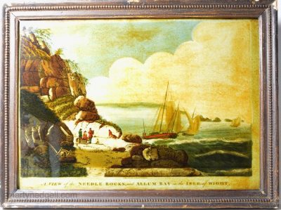 Reverse print on glass 'A VIEW of the NEEDLE ROCKS, and ALLUM BAY in the ISLE of WHITE', circa1797